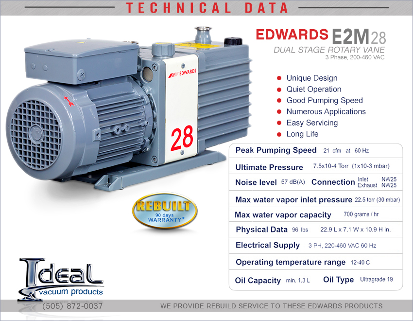 BOC Edwards 28 E2M28 Rotary Vane Dual Stage Mechanical Vacuum Pump