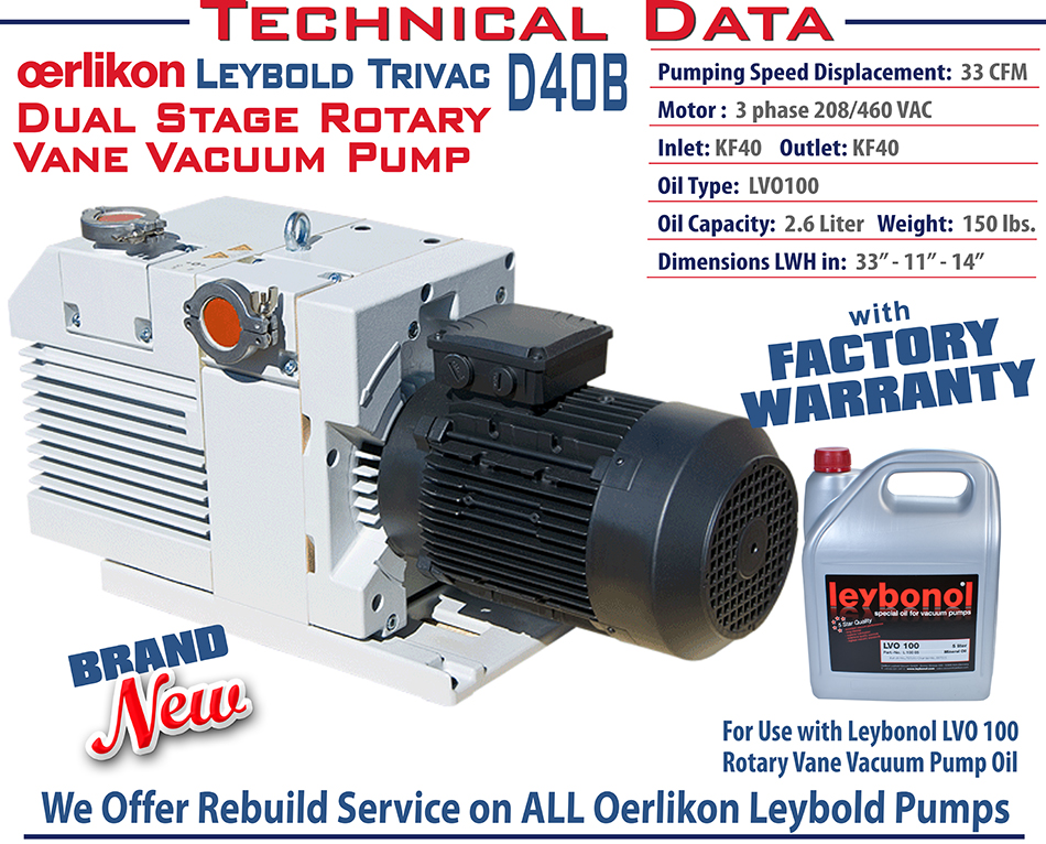 Ideal Vacuum | NEW Leybold D40 D40B Trivac Rotary Vane Dual Stage ...