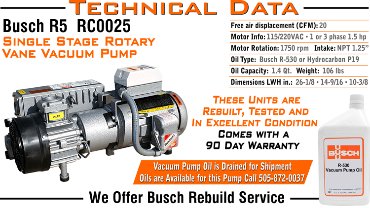 Ideal Vacuum Busch R Rc Rc Single Stage Rotary Vane Vacuum