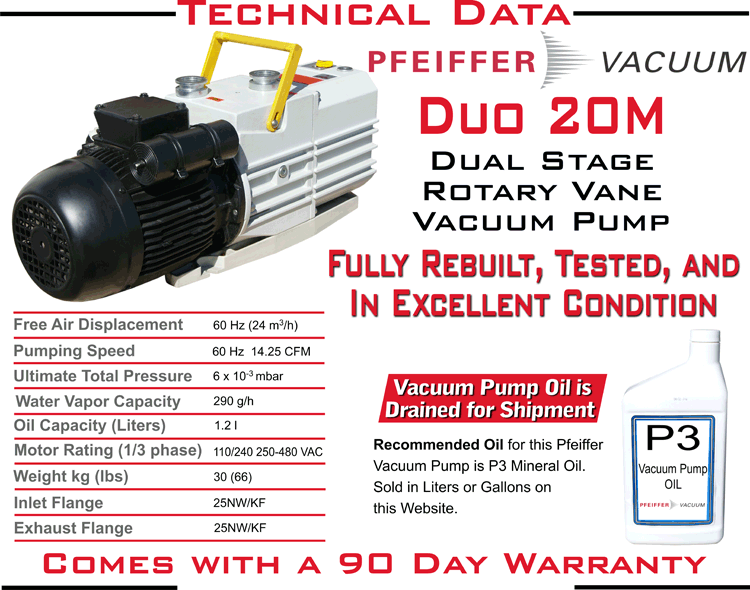 Pfeiffer Balzers Duo M Dual Stage Rotary Vane Vacuum Pump