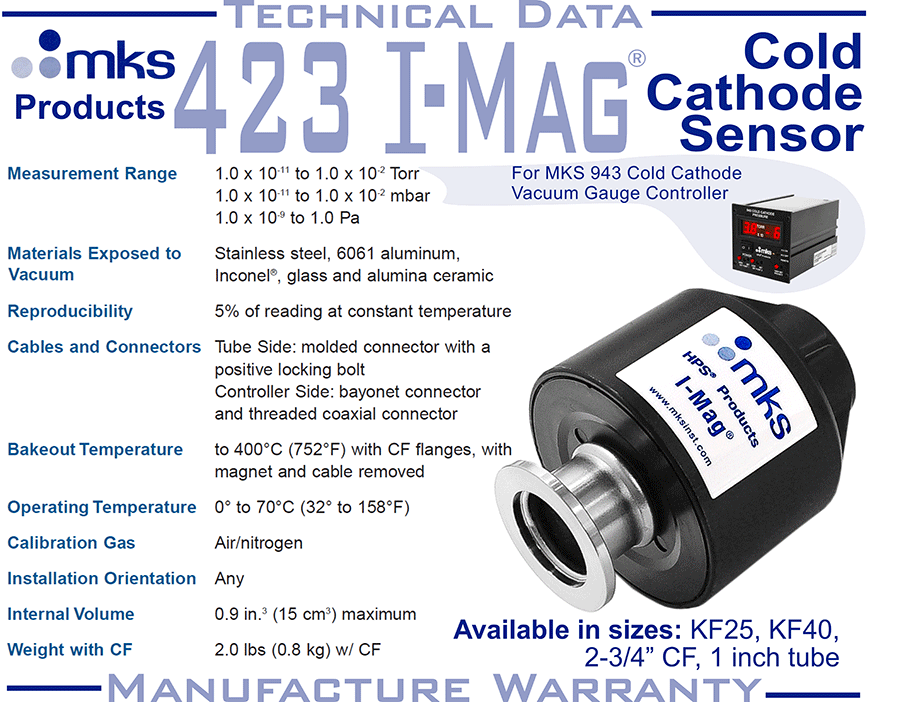 Ideal Vacuum | NEW MKS HPS 423 I-Mag Cold Cathode Vacuum Gauge