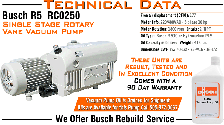 Ideal Vacuum Busch R Rc Rc Single Stage Rotary Vane Vacuum Pump Rebuilt Refurbished