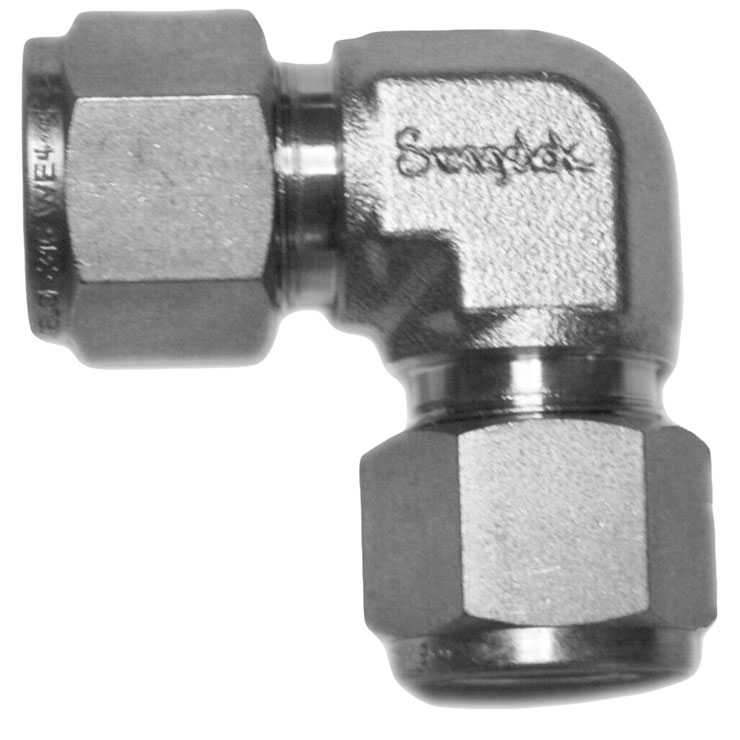 Swagelok Tube Fitting, 90° Elbow Union, 1/2 in, Stainless Steel, Gaugeable,  PN: SS-810-9