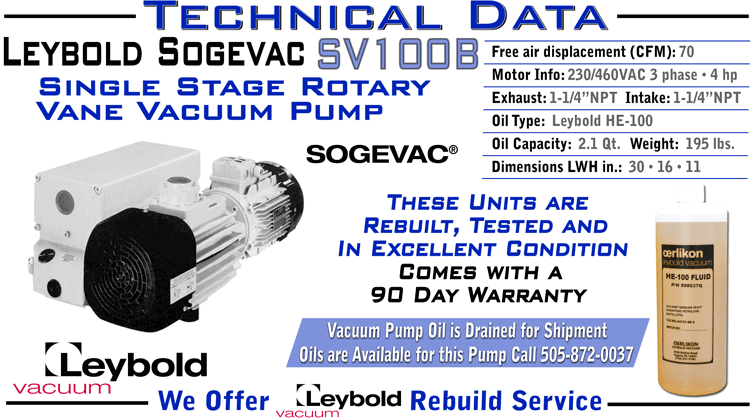 Ideal Spectroscopy | Leybold Sogevac SV100B SV 100B Single Stage Rotary ...